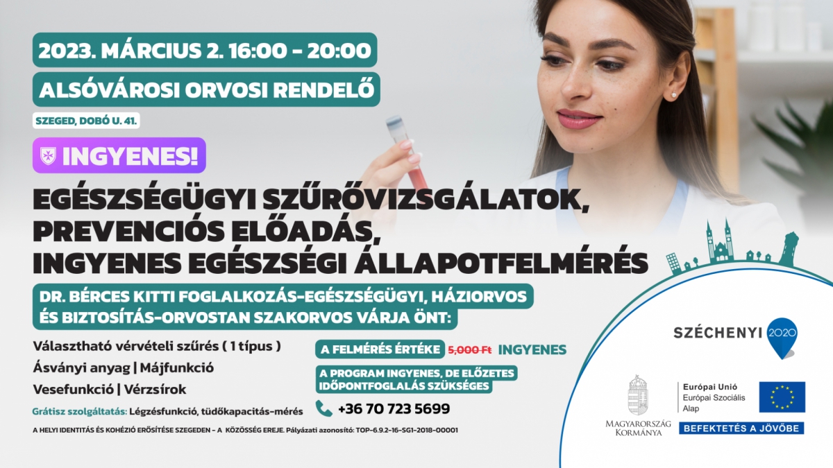 Egészségügyi szűrővizsgálatok, prevenciós előadás, ingyenes egészségügyi állapotfelmérés