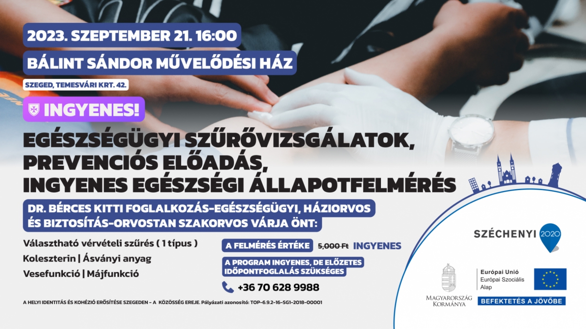 Egészségügyi szűrővizsgálatok, prevenciós előadás, inygenes egészségi állapotfelmérés