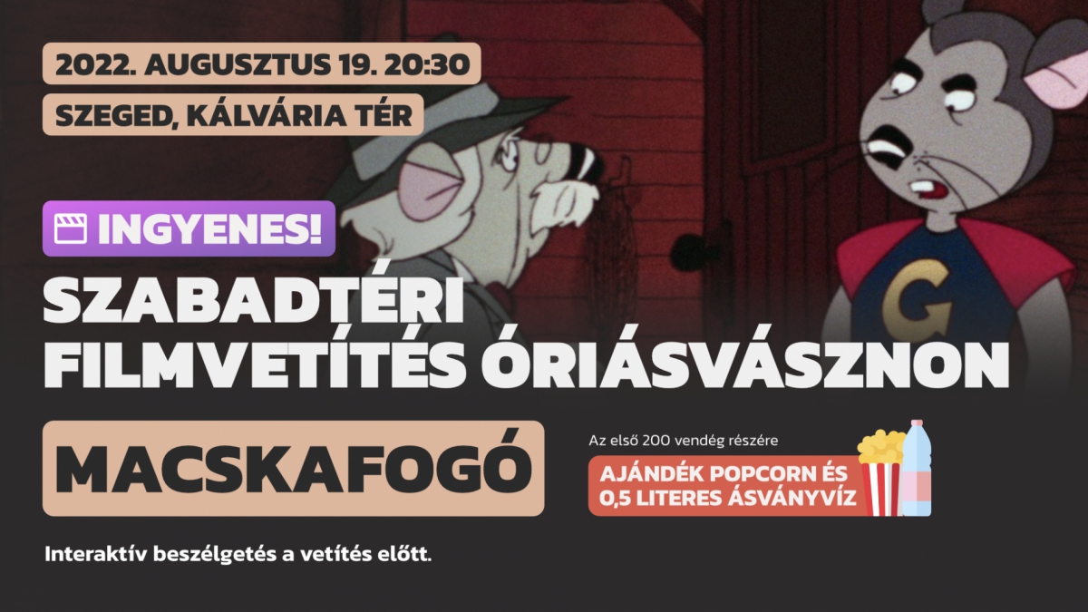 Szabadtéri filmvetítés óriásvásznon - Macskafogó a Kálvária téren